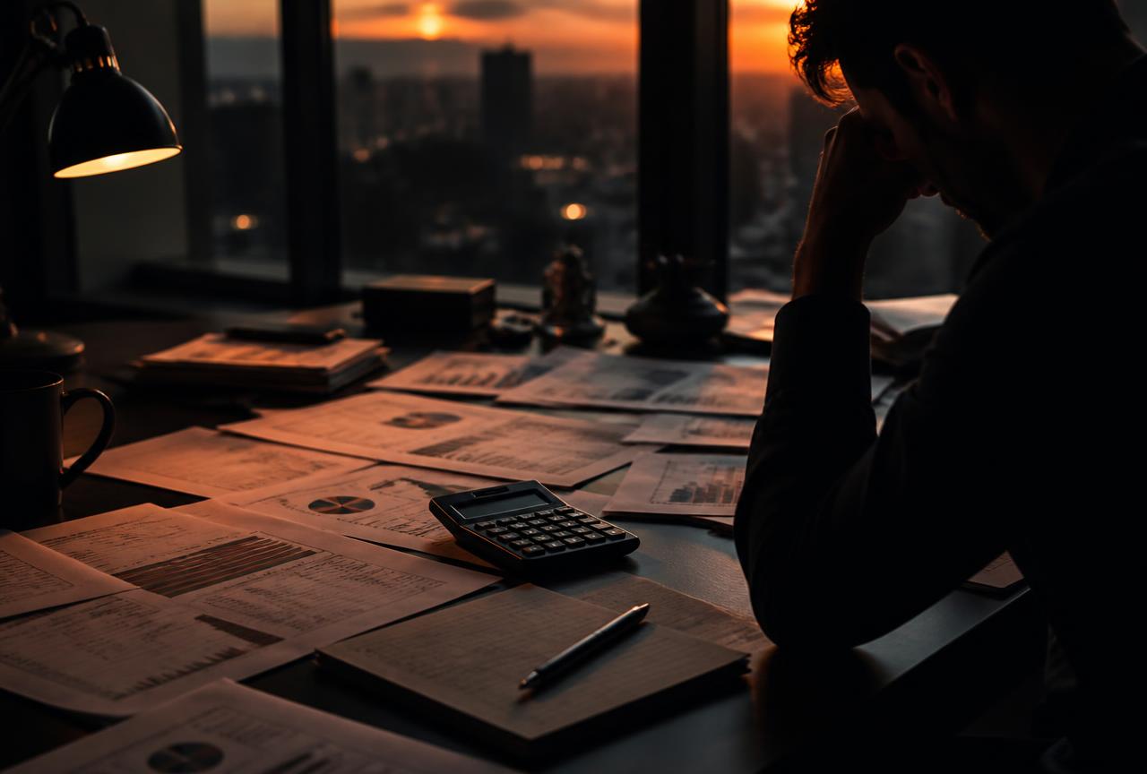 Founder reviewing acquisition numbers late in the day